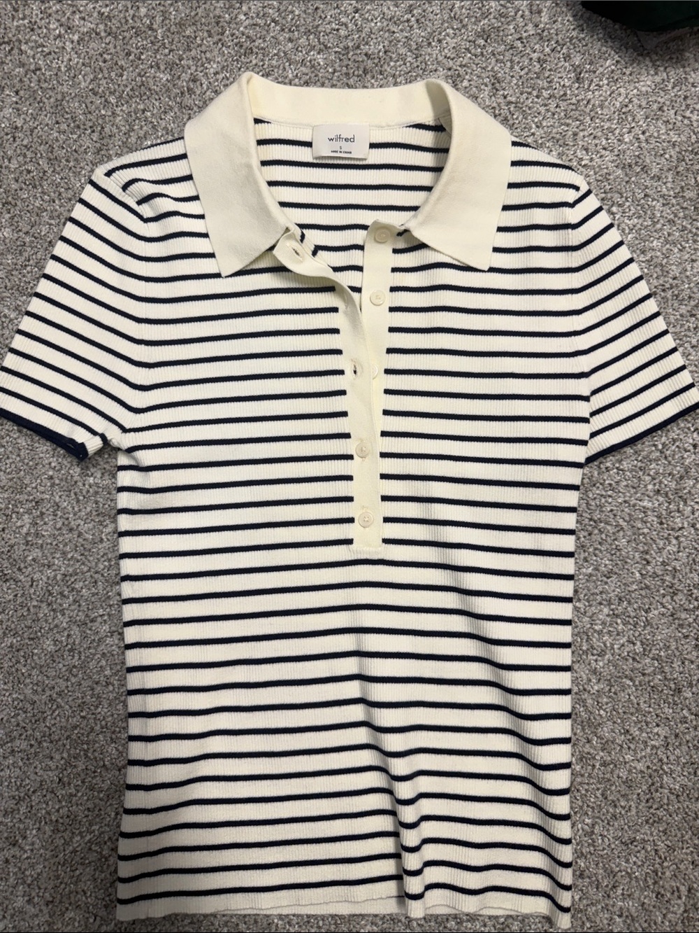 Wilfred Cream and Navy Horizontal Stripe Polo